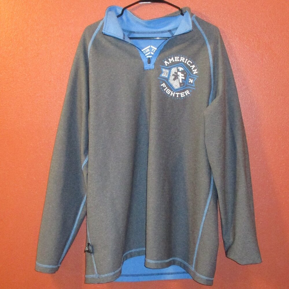 American Fighter Shirt Men X Large Blue Gray White Black Reversible Zip Shirt